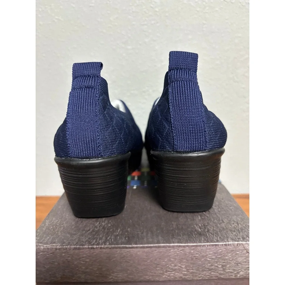 Bernie Mev Gem X Navy Blue Knit Wedge Slip On Sneakers Size 37 US 6-6.5 NEW